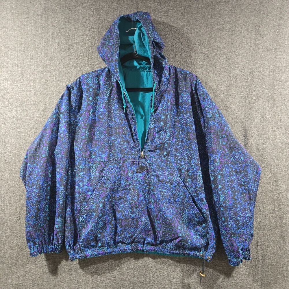 Vintage 90's Nike Windbreaker Jacket Women's Size L Reversible Center Swoosh - Picture 2 of 8